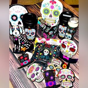 14pc Halloween Day of the Dead Bundle Dia De Muertos Cups Candle Towel Socks NWT